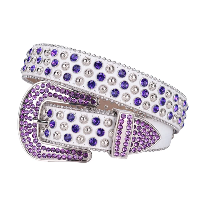 White Strap With Crystal & Purple Studded Rhinestone Belt