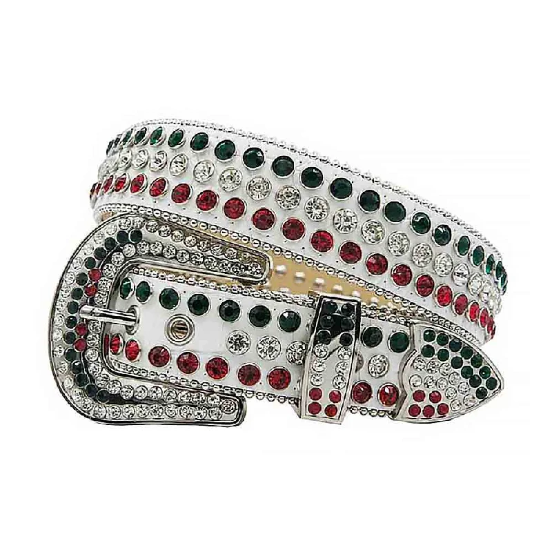 White Strap With Diamond White & Red Studded Rhinestone Belt