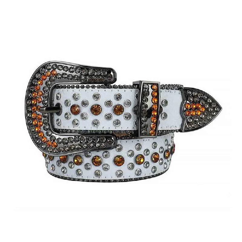 White Strap With Gold & Silver Sparkle Stones Belt