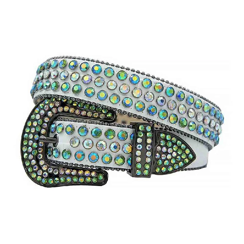 White Strap With Green & Multi Colour Studded Rhinestone Belt