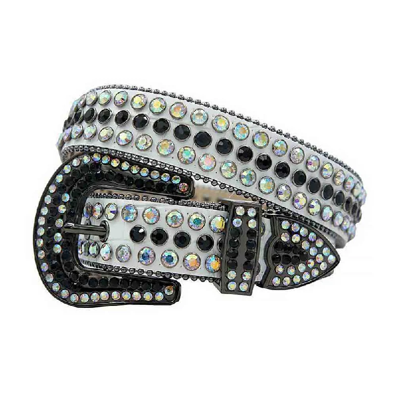 White Strap With Multi & Black Studded Rhinestone Belt