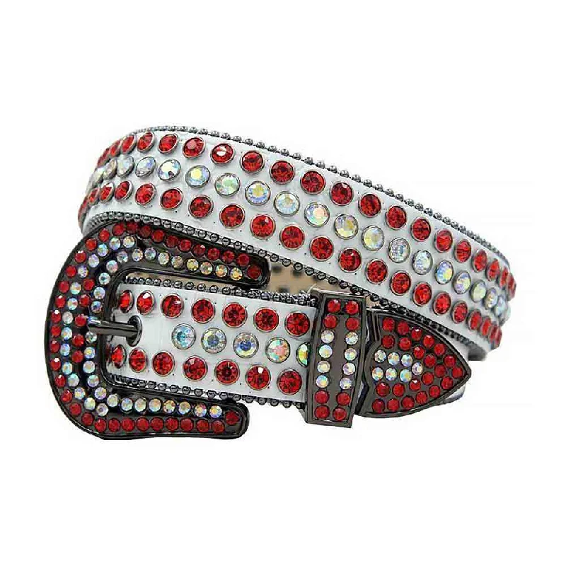 White Strap With Multi & Red Studded Rhinestone Belt