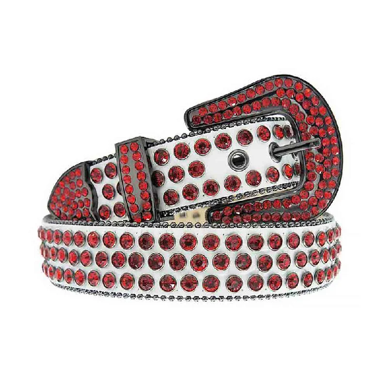 White Strap With Red Studded Rhinestone Belt