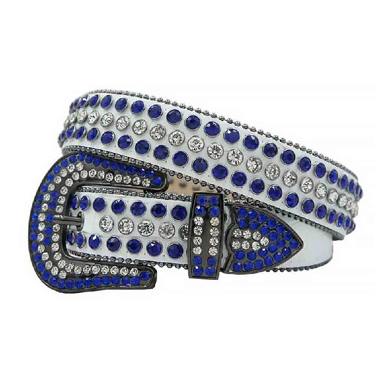 White Strap With White & Blue Studded Rhinestone Belt