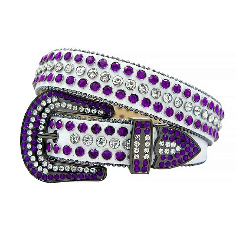 White Strap With White & Purple Studded Rhinestone Belt